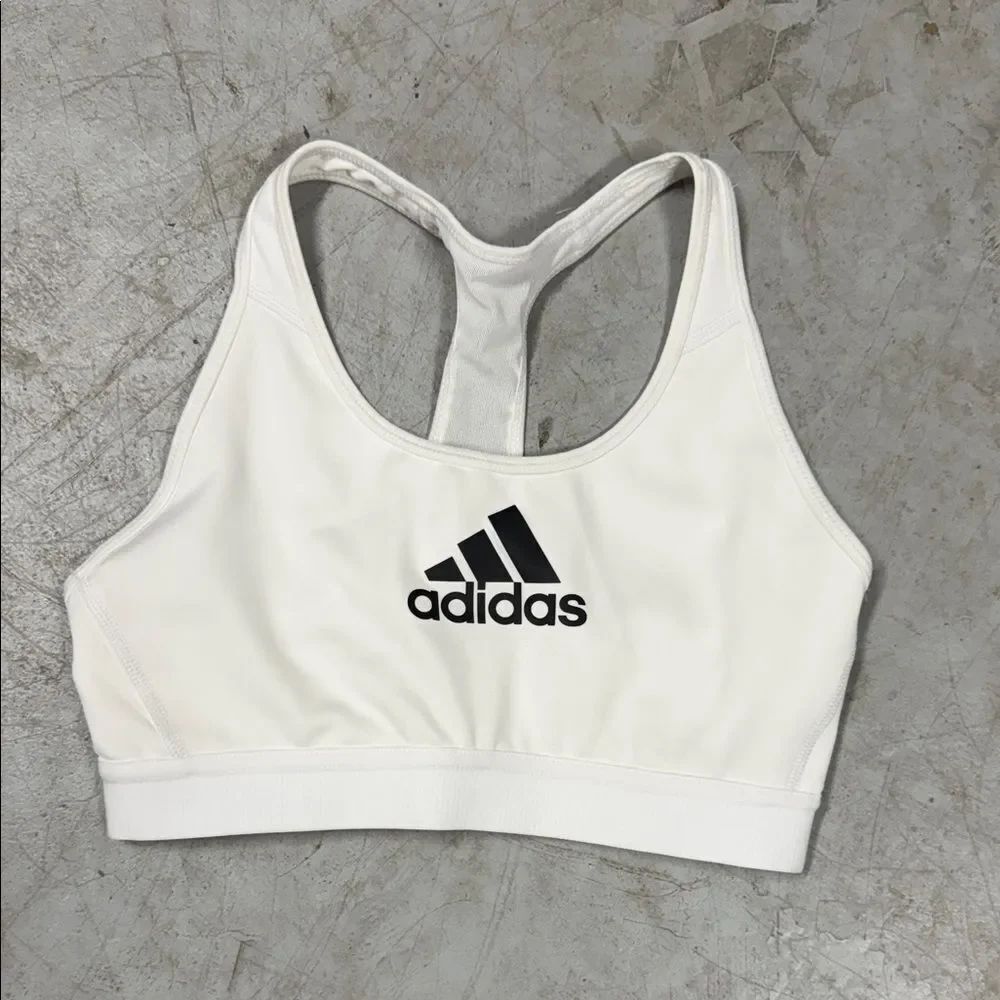 Adidas Women's White Sports Bra Top with Black Logo - LIKE NEW - Size Medium